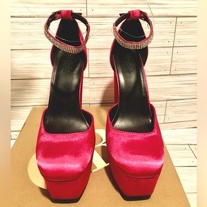 Pink satin glamorous rhinestone embellished platform heels women’s size 8